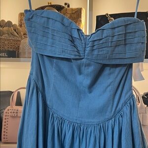 LoveShackFancy Strapless Denim Blue Dress